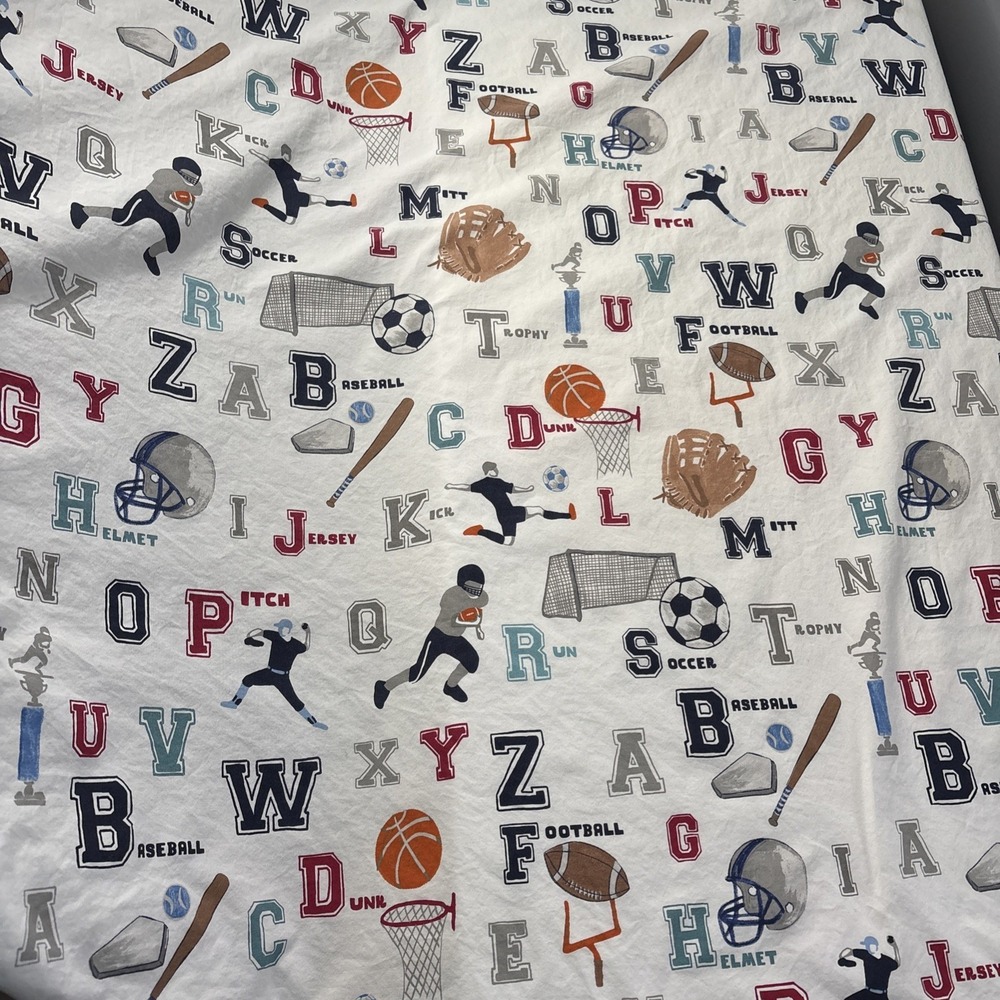 Pottery Barn Kids Queen Fitted Sheet All Sports Football Baseball Soccer Cotton